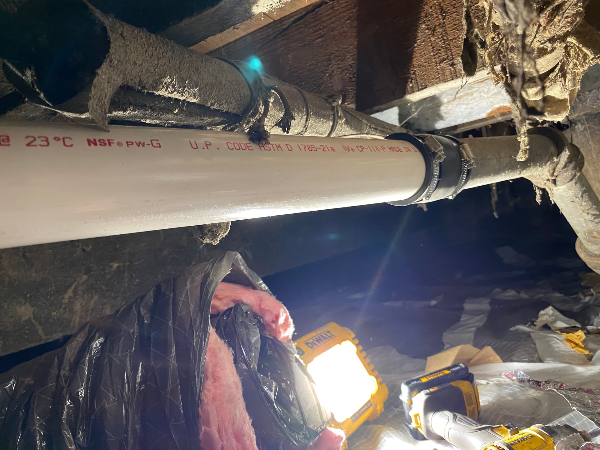 Gallery photos for Rotted Kitchen Drain and Damaged Ductwork Fixed Right in the Crawlspace: Image #1