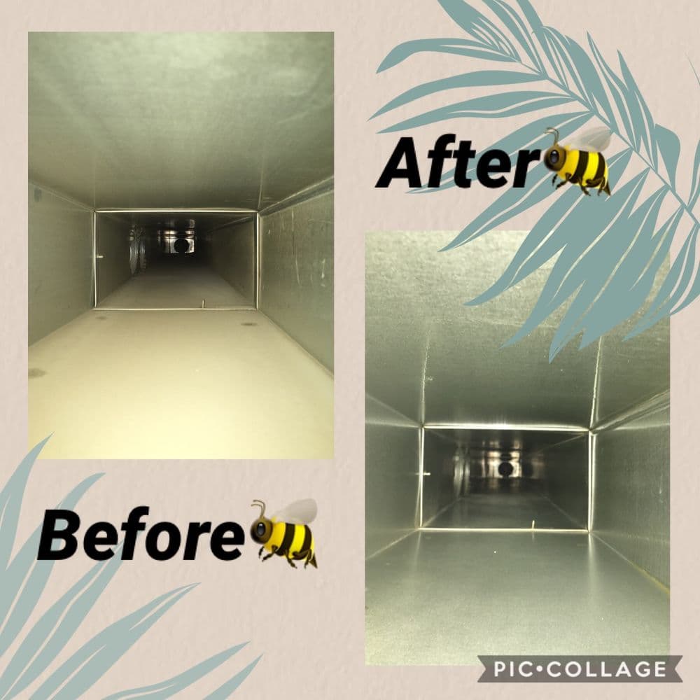 Duct cleaning comparison: before and after views showcasing improved air flow.