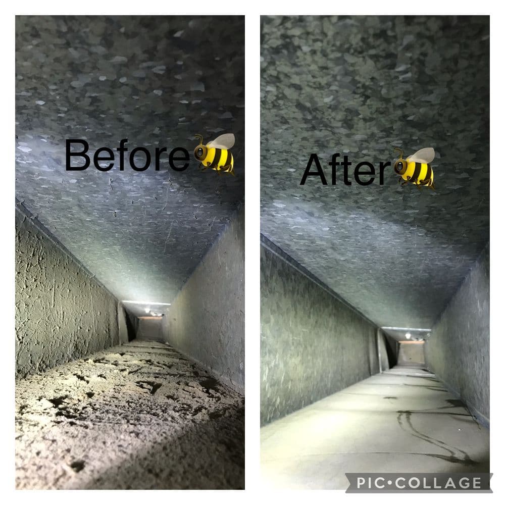 Before and after of a clean air duct showing significant difference in cleanliness.