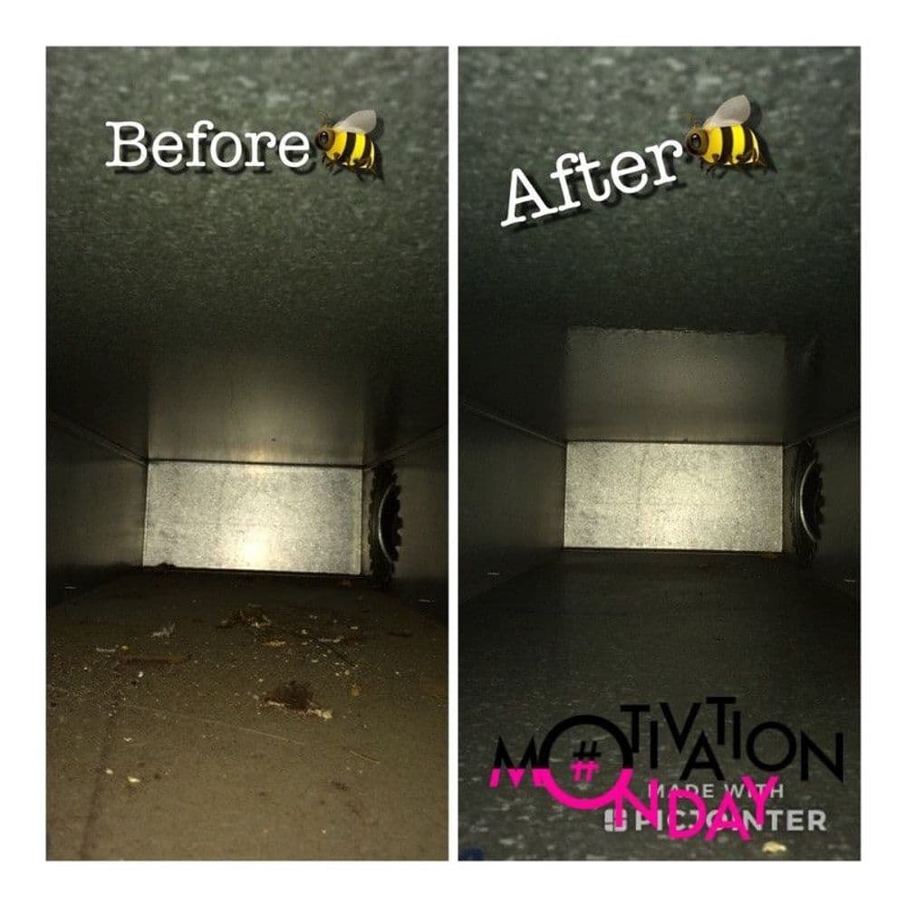 Cleaned vent duct comparison: before shows debris; after is tidy and clear.