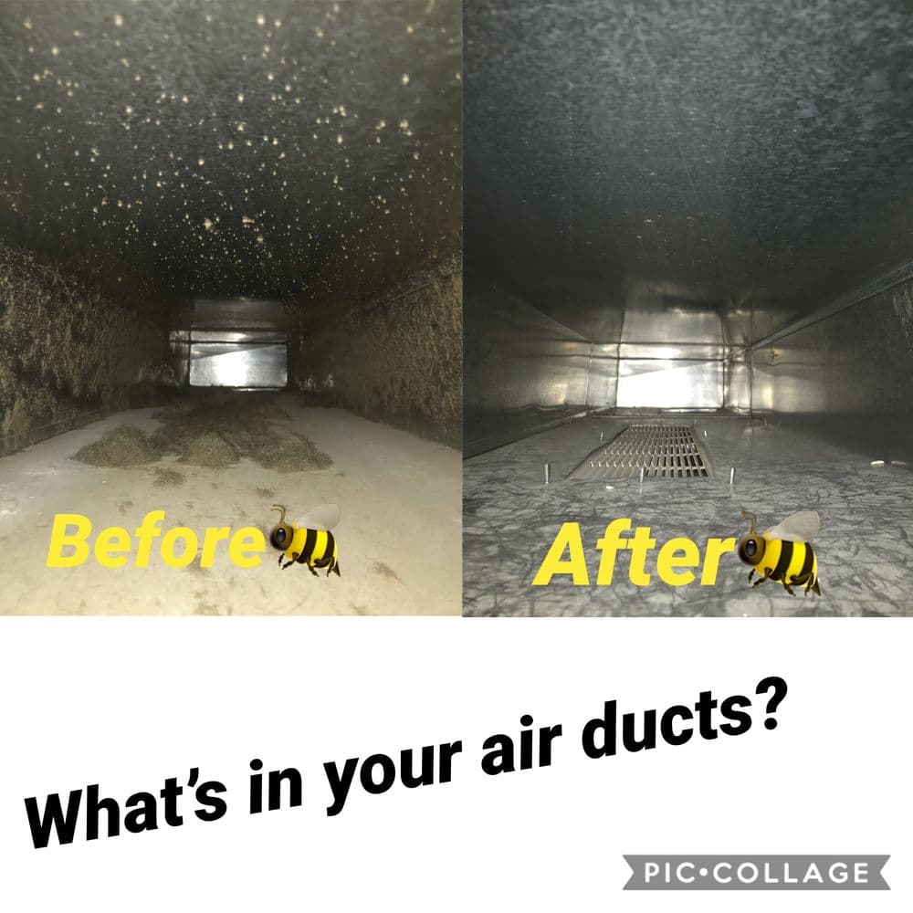 Before and after air duct cleaning, showcasing dust and debris removal for better air quality.