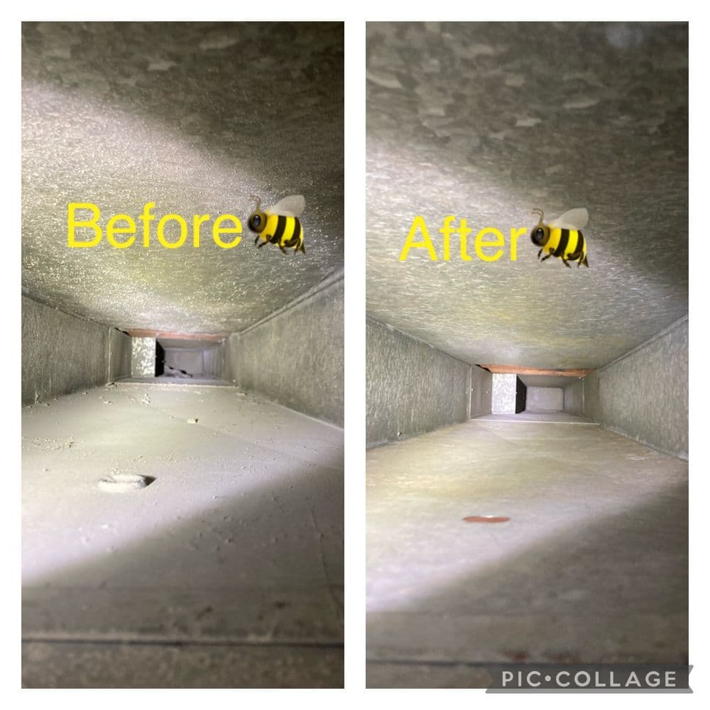 Comparison of duct cleanliness: before and after cleaning, showing significant improvement.