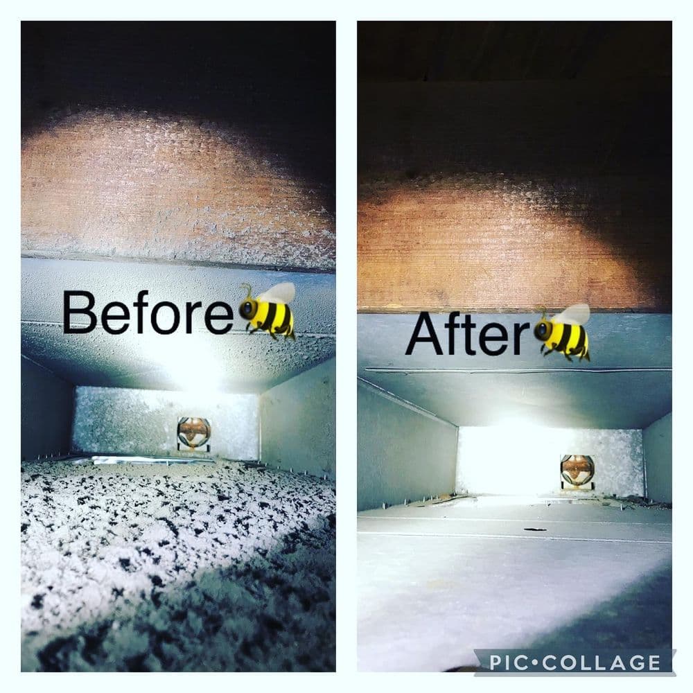Before and after of a clean vent showing improved visibility and condition.