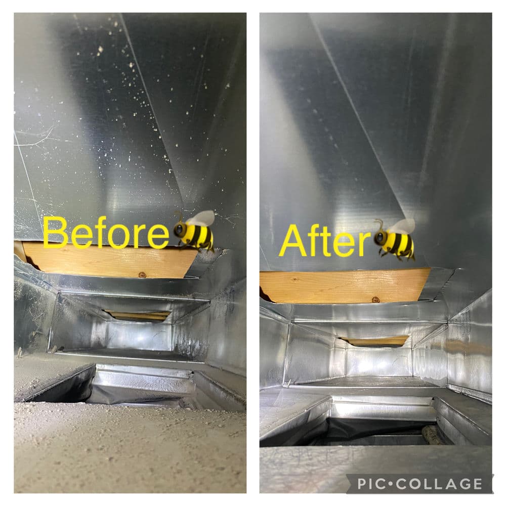 Air duct cleaning before and after, showing improved cleanliness and reduced debris.