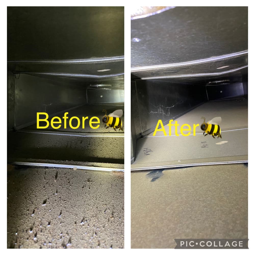 Air duct cleaning comparison: before and after showing improved cleanliness and airflow.