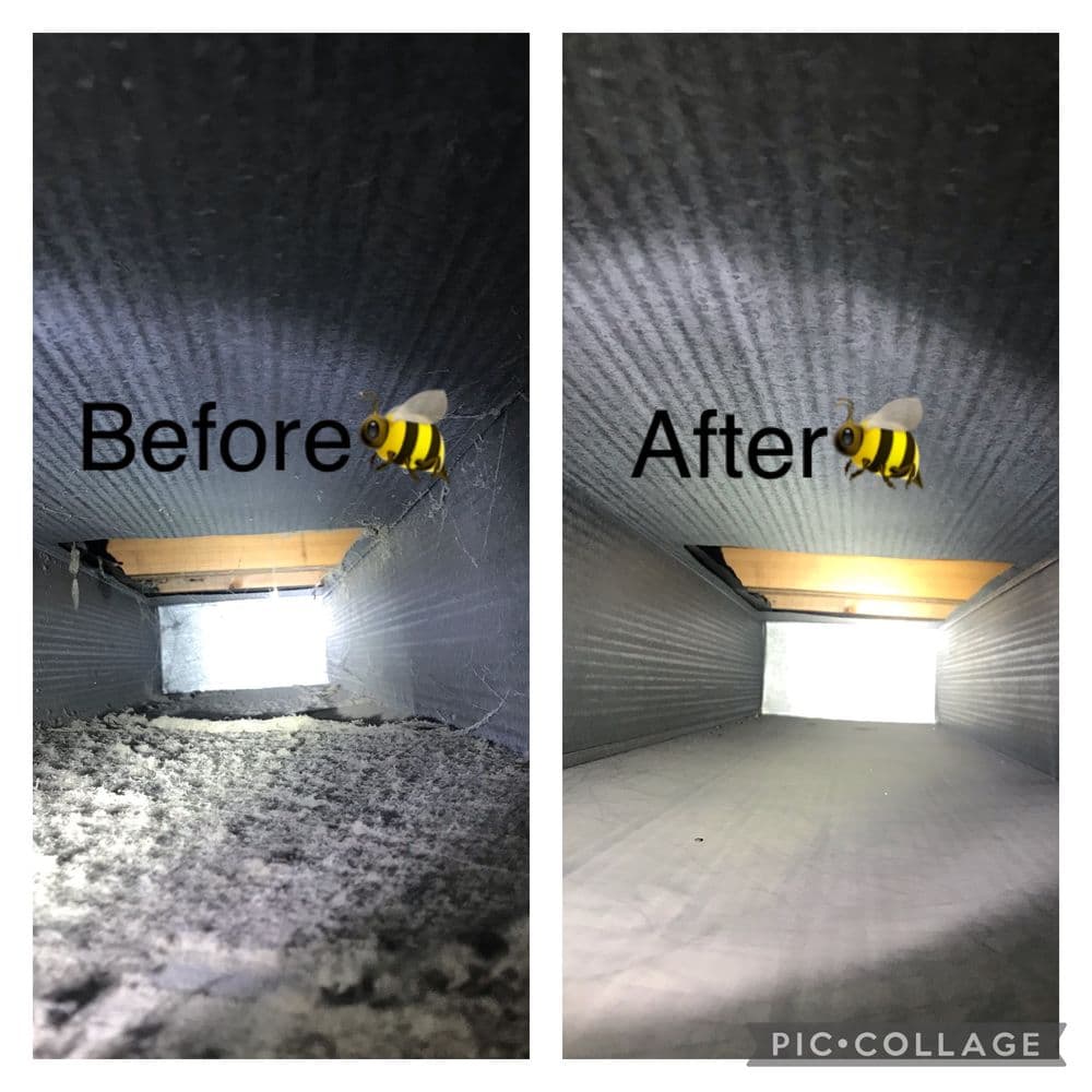 Before and after images of a clean air duct, highlighting improved hygiene and airflow.