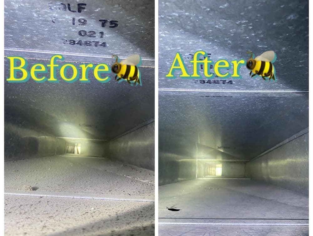 Before and after comparison of a clean surface, showcasing significant dirt removal.